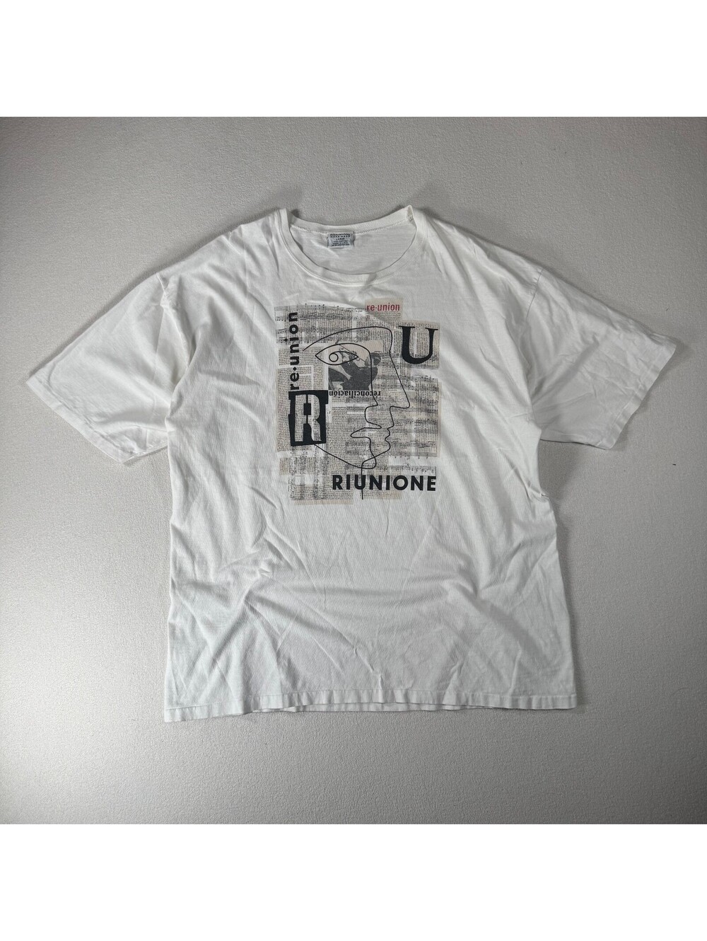 Vintage French Eye Wear Art T-Shirt with Abstract Face Design Sz L